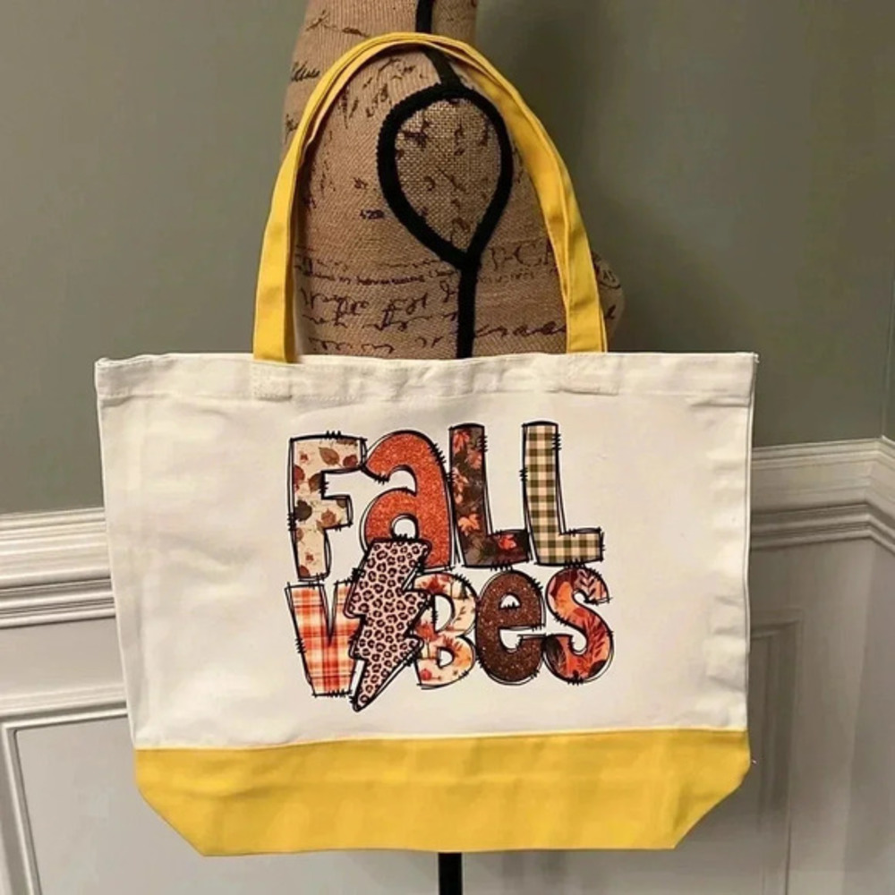 “Fall Vibes” / Fall Canvas Tote Bag - Fall/Autumn Design View 4